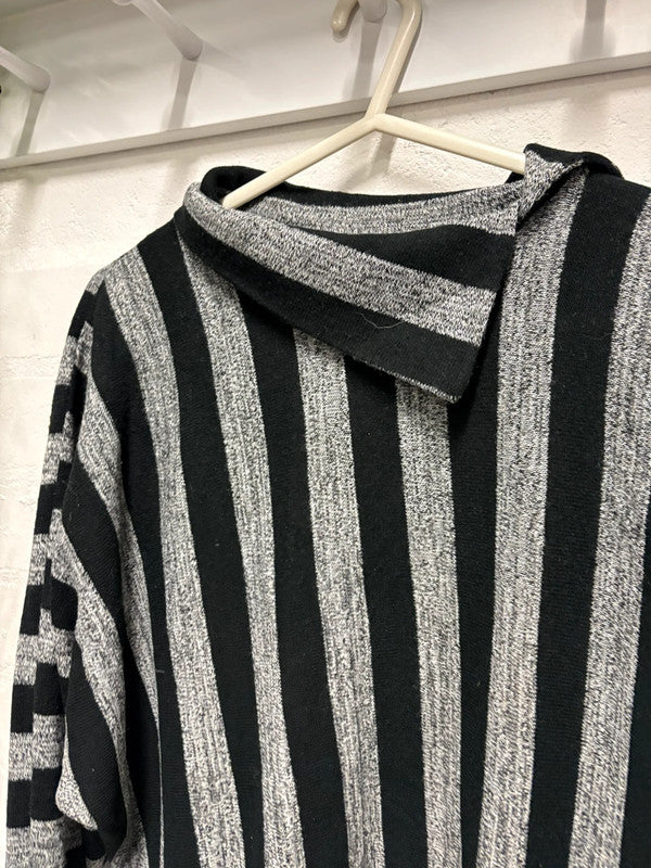Vintage Stripy Jumper 80’s Original Retro 12 14 Roll Neck Black Grey