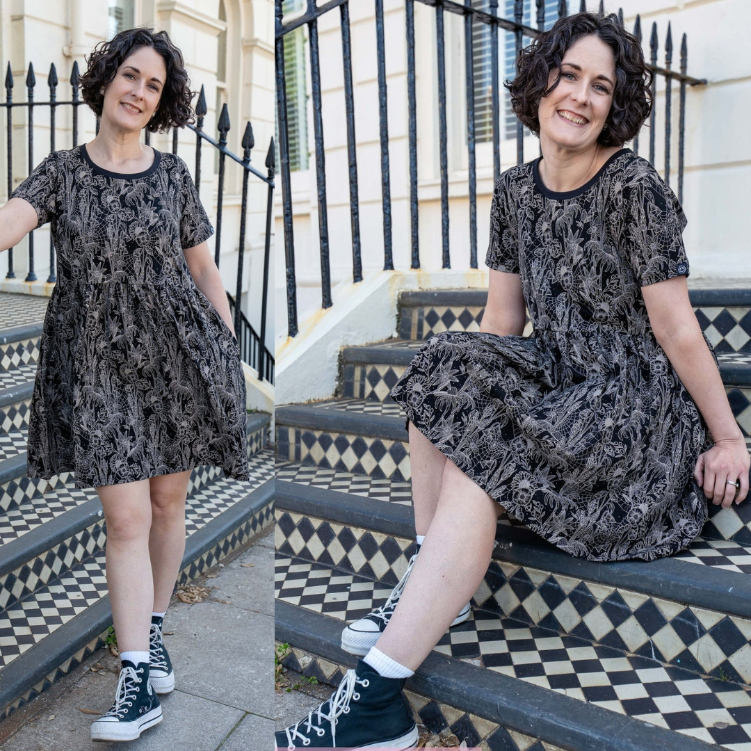 Black Floral Cobweb Smock Dress with Pockets by Rebel Romance