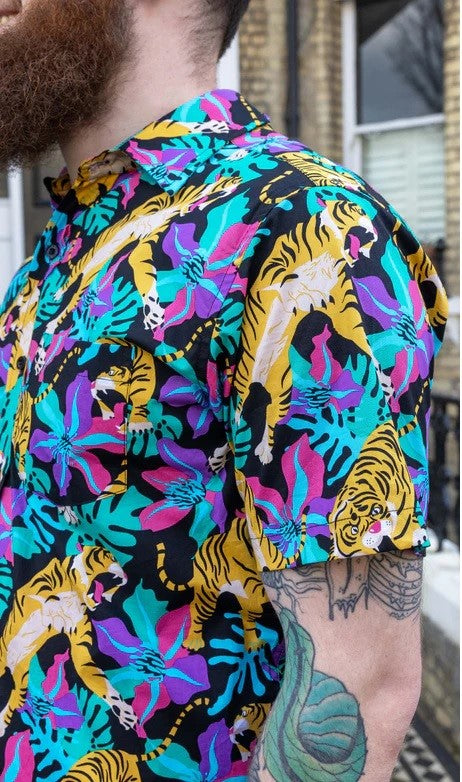 Black Tiger Lily Print Shirt by Run and Fly