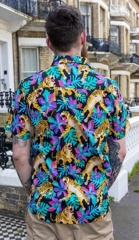 Black Tiger Lily Print Shirt by Run and Fly