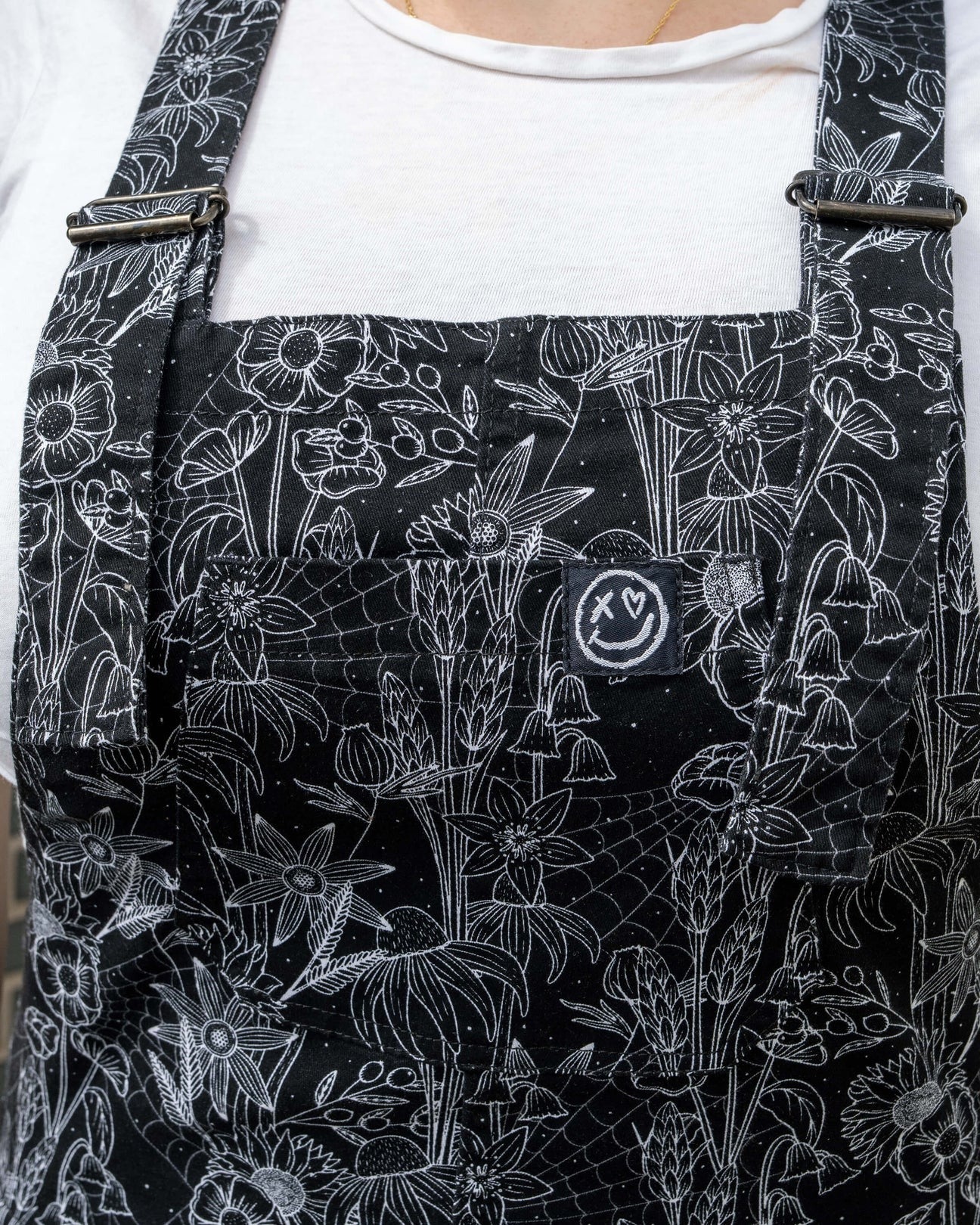 Black Floral Cobweb Print Stretch Cotton Dungarees by Rebel Romance