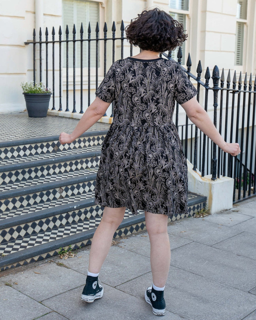 Black Floral Cobweb Smock Dress with Pockets by Rebel Romance