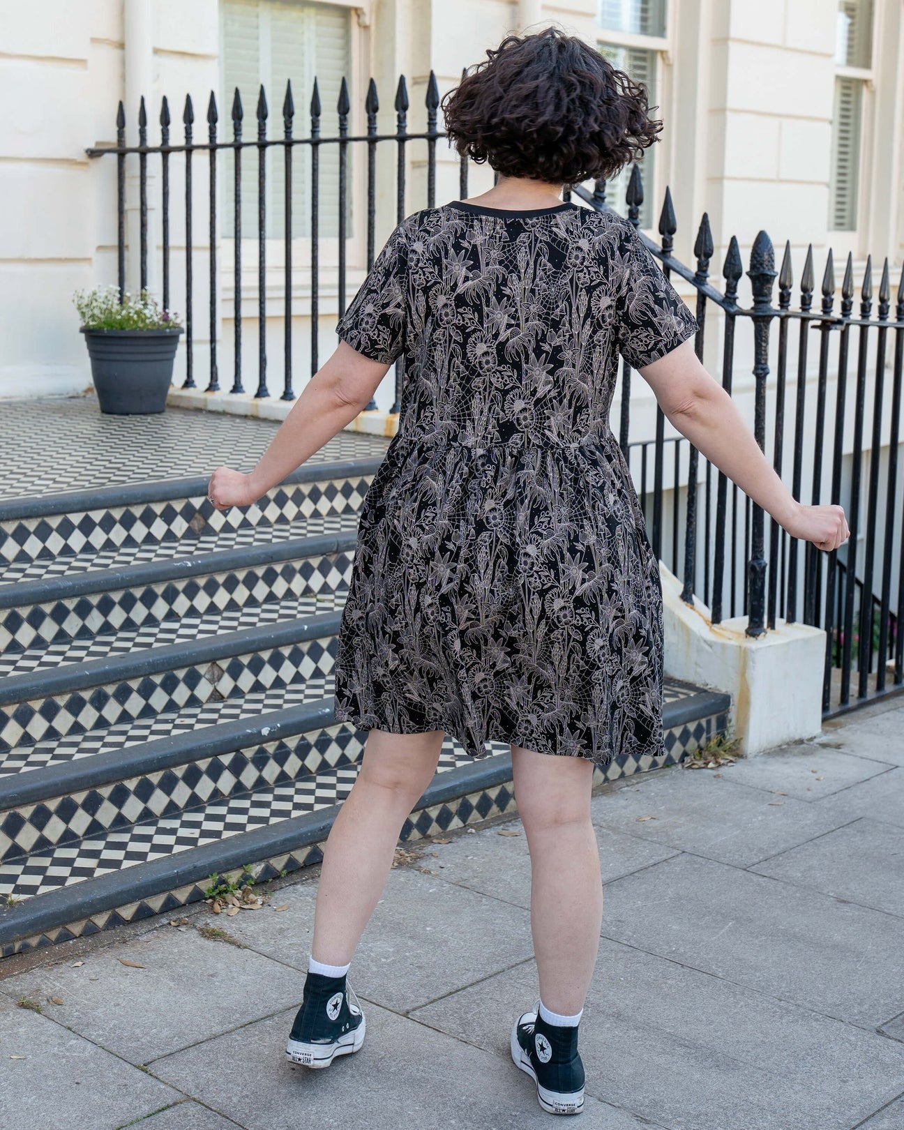 Black Floral Cobweb Smock Dress with Pockets by Rebel Romance