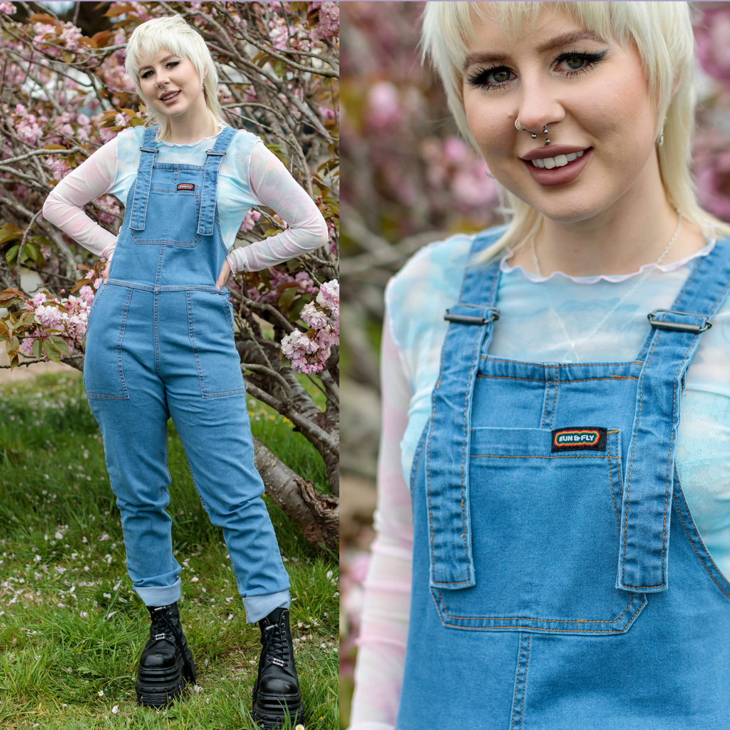Blue Stretch Denim Dungarees by Run and Fly