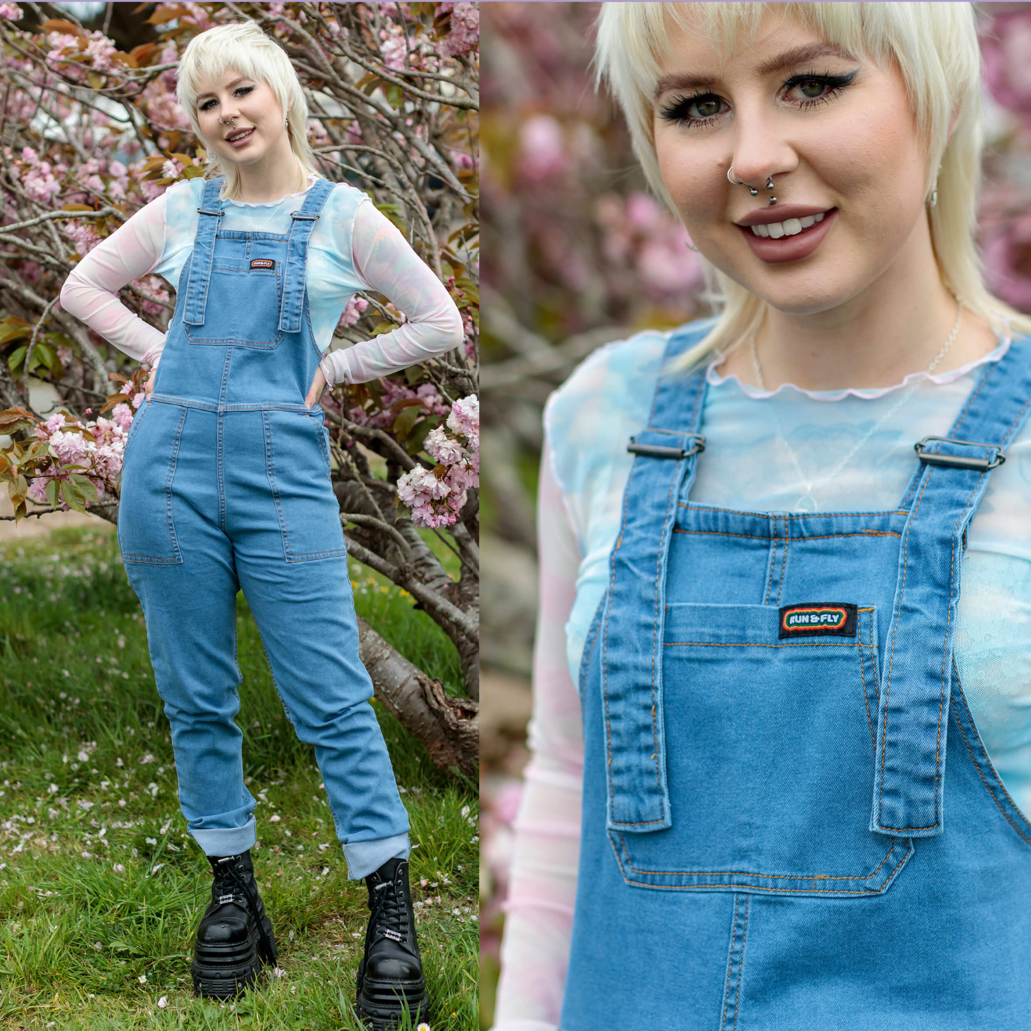 Blue Stretch Denim Dungarees by Run and Fly