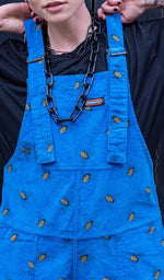 Blue Bee Print Stretch Corduroy Dungarees by Run and Fly