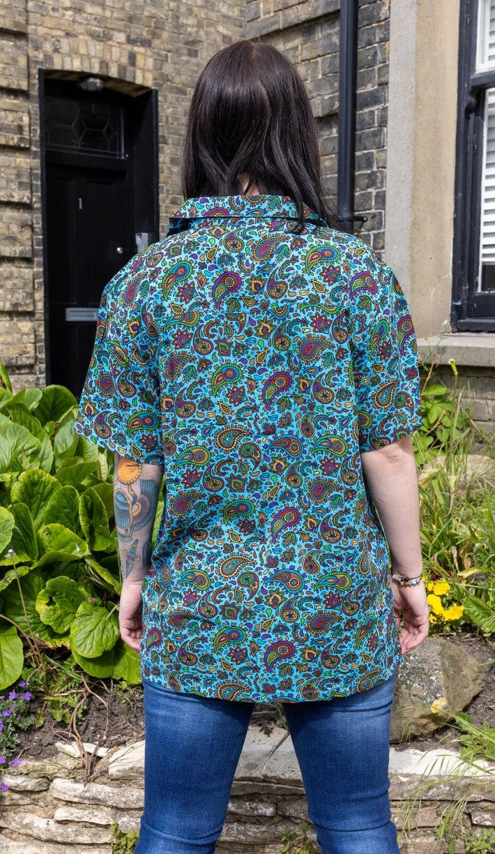 Blue Paisley Print Shirt by Run and Fly in Rayon