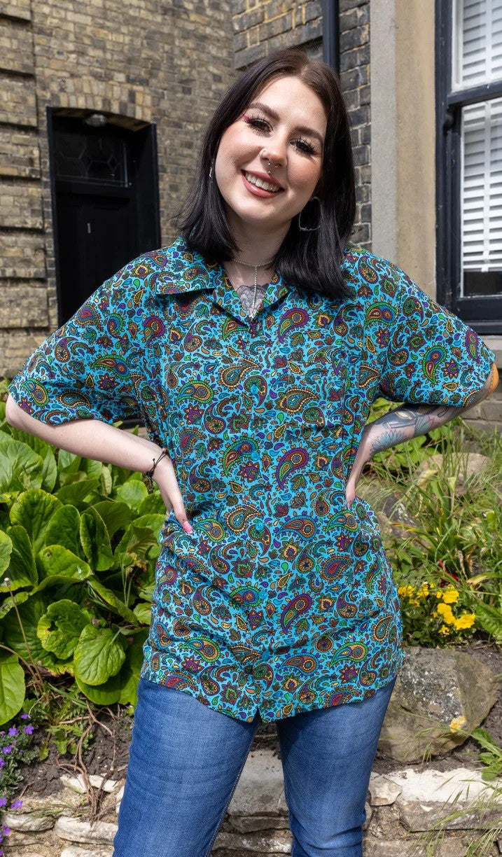 Blue Paisley Print Shirt by Run and Fly in Rayon