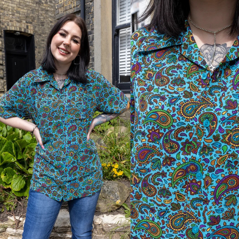 Blue Paisley Print Shirt by Run and Fly in Rayon