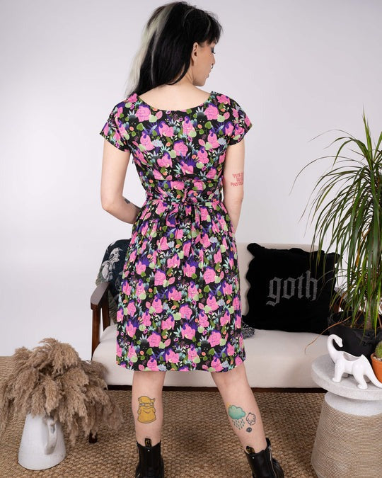 Bodies Print Cotton Tea Dress with Pockets by Run and Fly