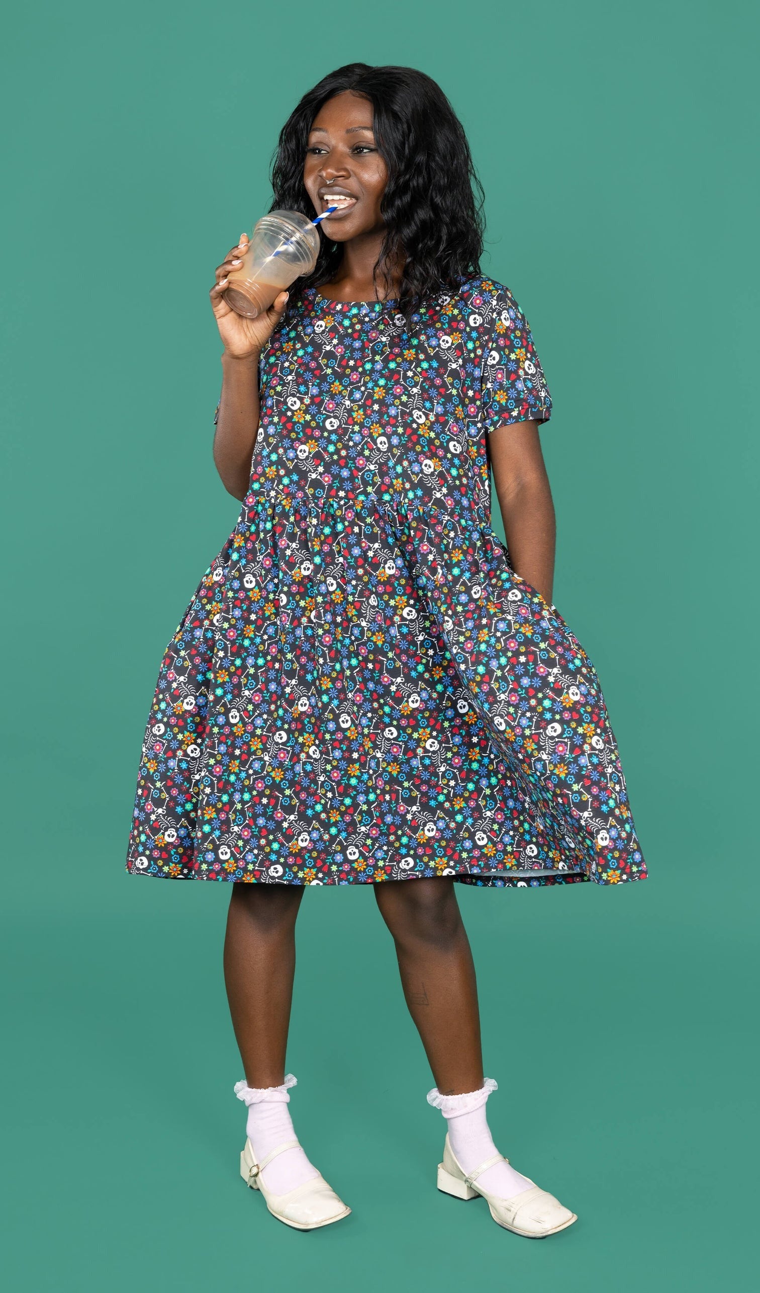 Boogie Bones Jersey Smock Dress with Pockets by Run and Fly