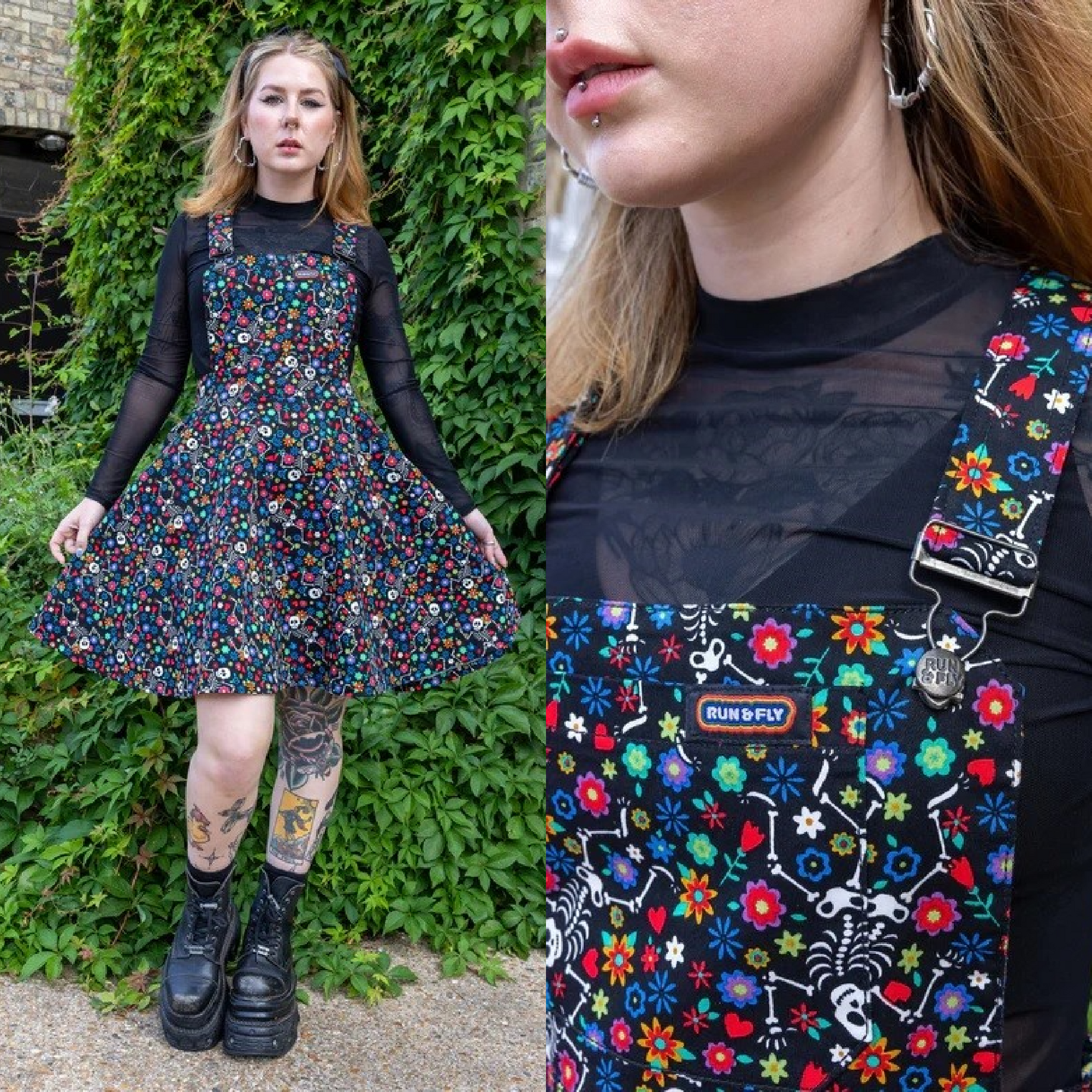Halloween Run and Fly Boogie Bones Flared Pinafore Dress