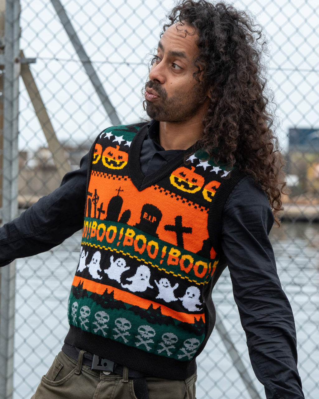 Boo! Spooky V Neck Tank Top Sweater Vest by Run and Fly