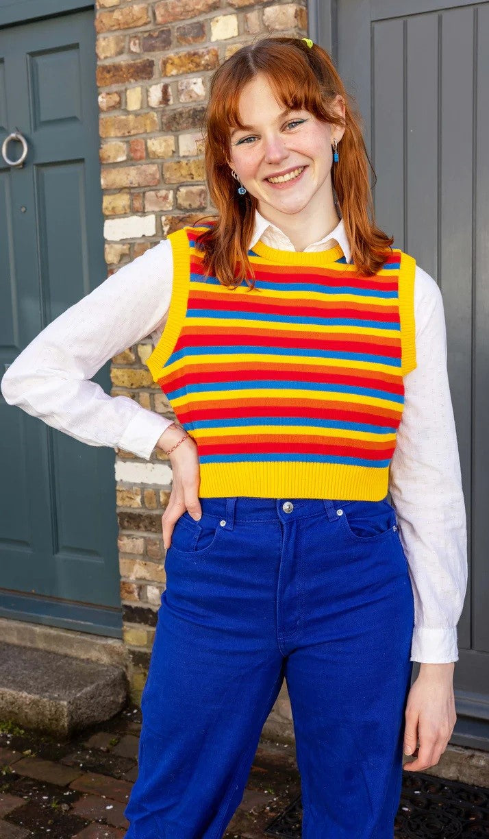 Rainbow Stripe Cropped Tank Top Vest by Run and Fly