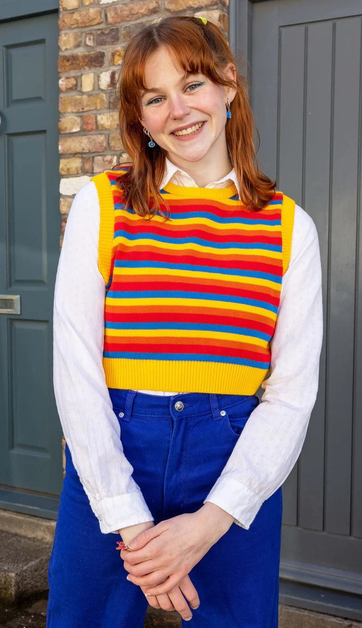 Rainbow Stripe Cropped Tank Top Vest by Run and Fly