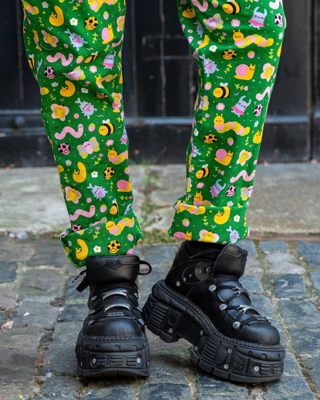 Bugs Print Stretch Cotton Dungarees by Rebel Romance