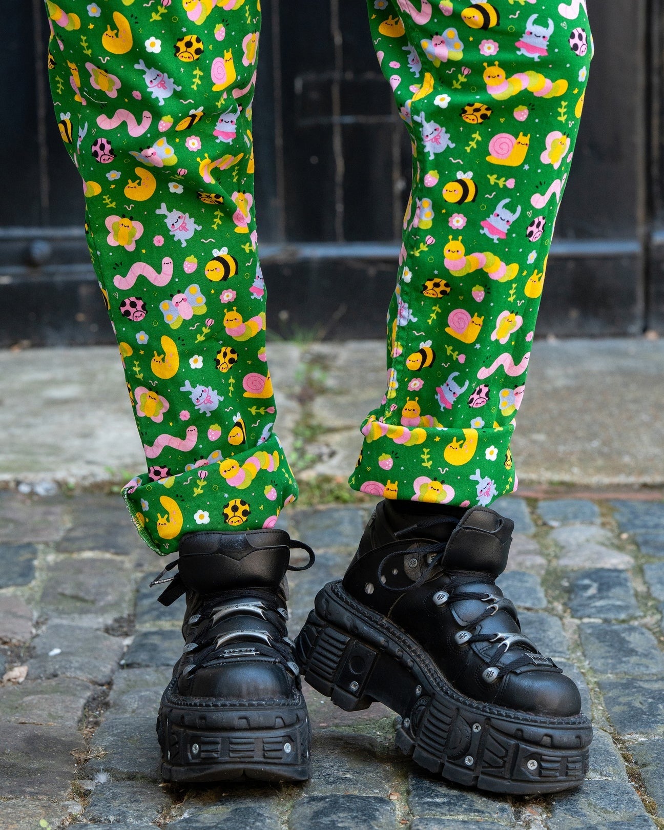 Bugs Print Stretch Cotton Dungarees by Rebel Romance