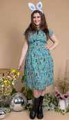 Bunny Meadows Print Cotton Tea Dress with Pockets by Run and Fly