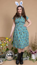 Bunny Meadows Print Cotton Tea Dress with Pockets by Run and Fly