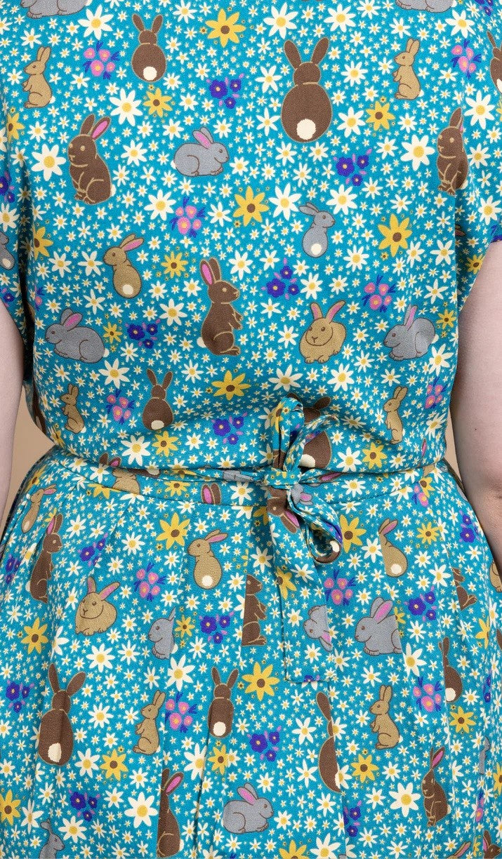 Bunny Meadows Print Cotton Tea Dress with Pockets by Run and Fly