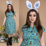 Bunny Meadows Print Cotton Tea Dress with Pockets by Run and Fly