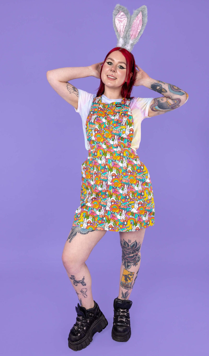 Some Bunny Loves You Print Dungaree Pinafore Dress