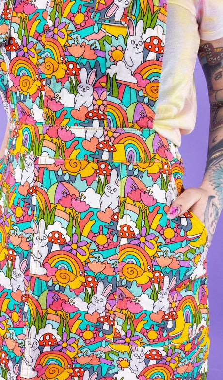 Some Bunny Loves You Print Dungaree Pinafore Dress