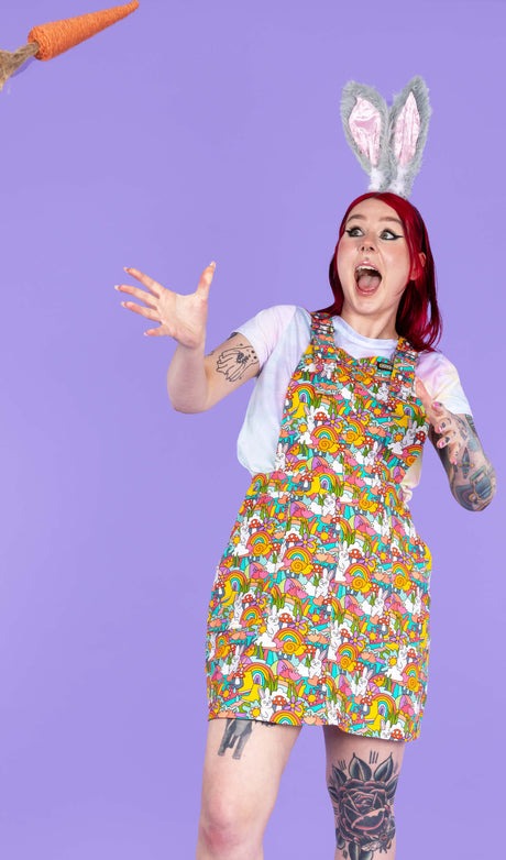 Some Bunny Loves You Print Dungaree Pinafore Dress