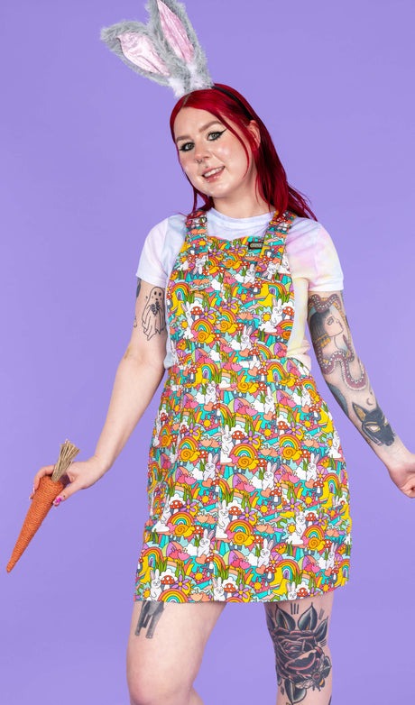 Some Bunny Loves You Print Dungaree Pinafore Dress