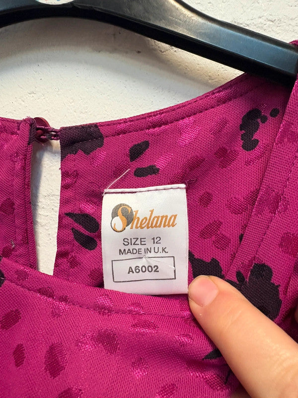 Vintage 80’s Dress 10 Pink Black Day Midi Retro True Purple