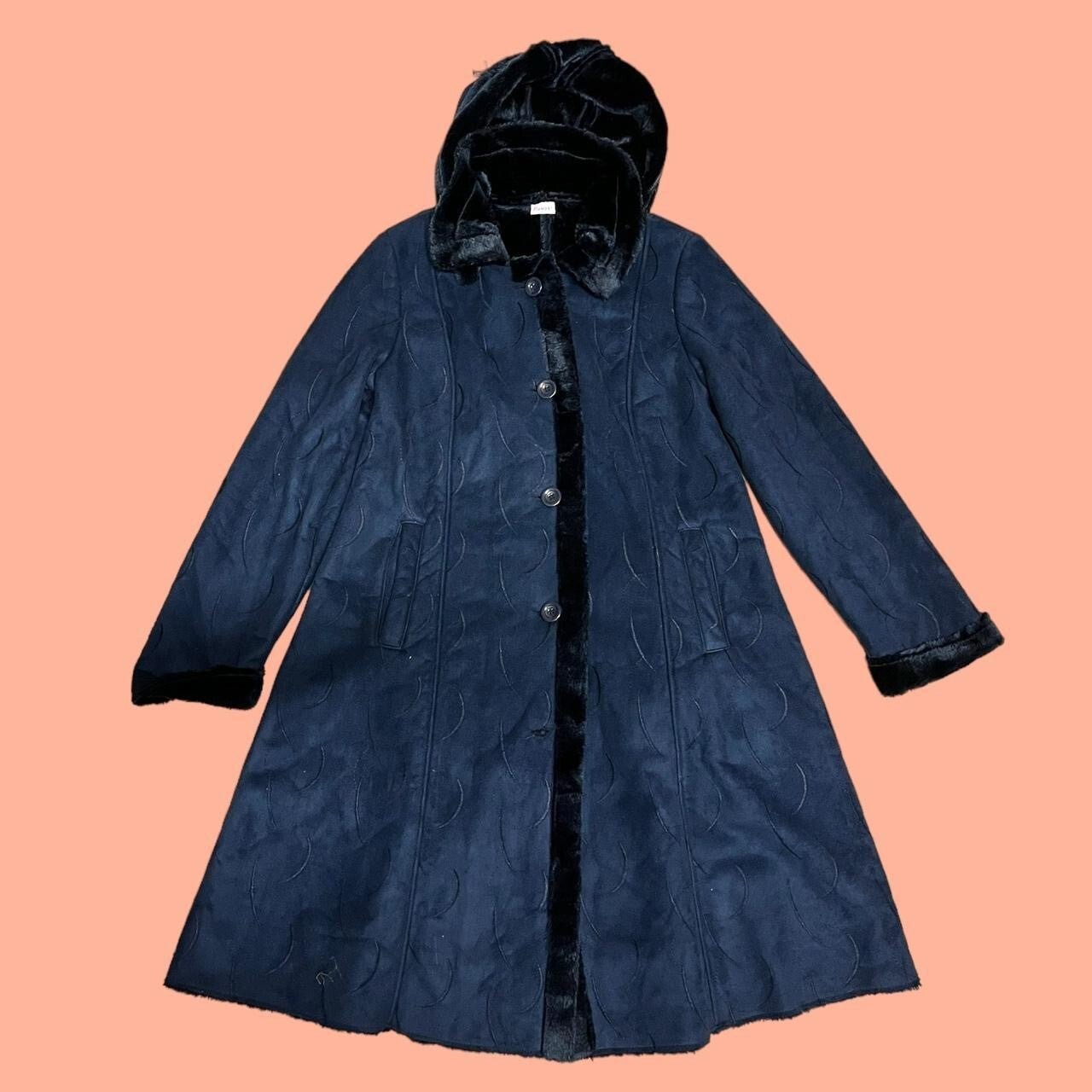 Vintage 70's Style Navy Blue Faux Sheepskin Coat 12 Boho Whimsygoth Retro Long
