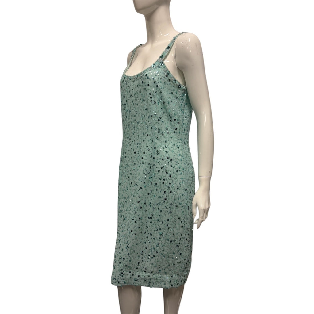 Vintage 90's y2k Dress 12 14 Light Turquoise Blue Sequin Party Prom Beaded Glam