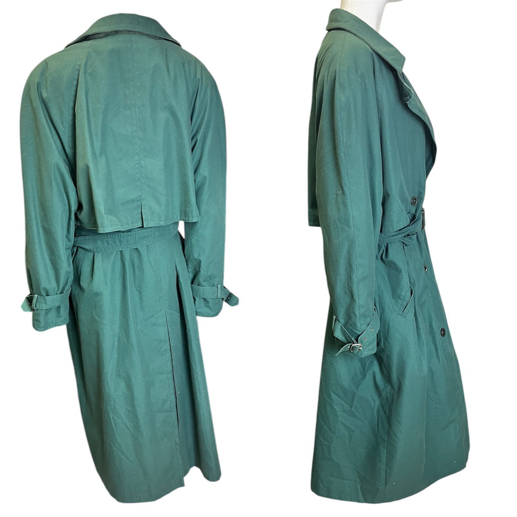 Vintage 70's 80's DANNIMAC ROYALE Green Trench Coat Mac 14-16 Removable Lining