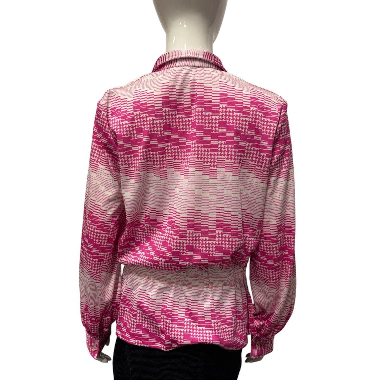 Vintage 60's 70's Blouse 14 16 Pink White Stripe Retro True Mod