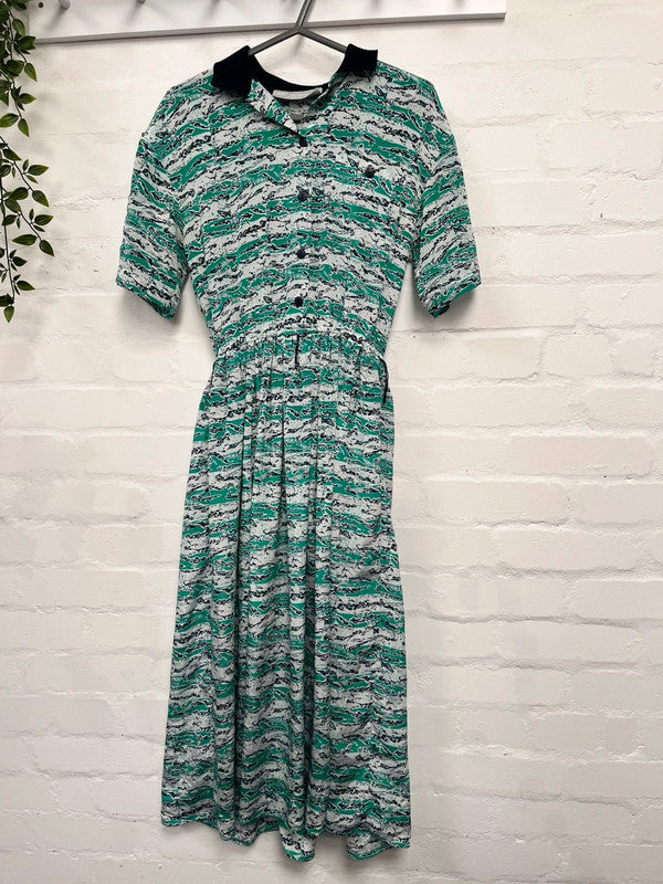 Vintage 80’s Patterned Shirt Dress 10 Principles Day Midi Green