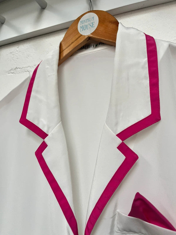 Jacques Vert Vintage 80’s Blouse 16 White Pink Shirt