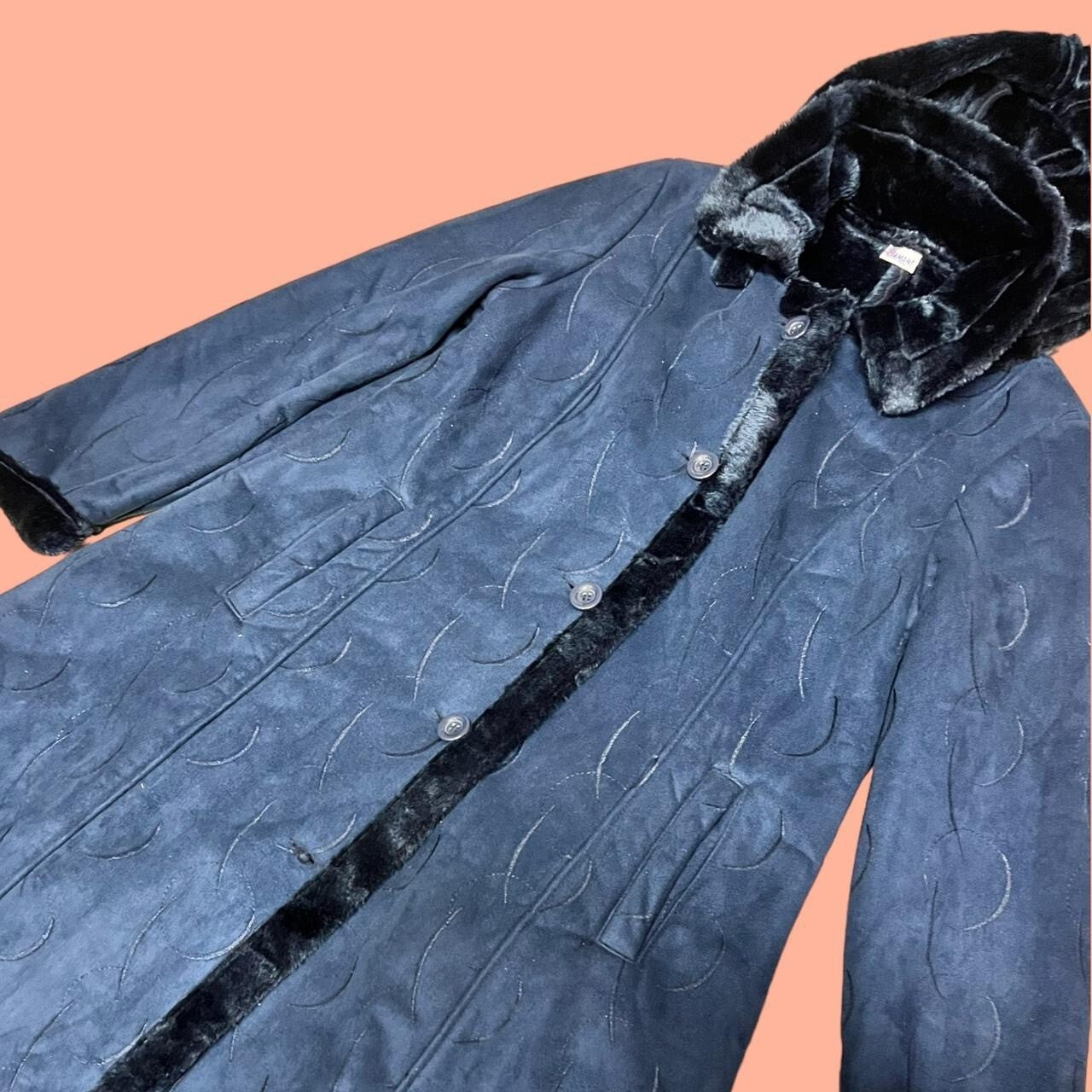 Vintage 70's Style Navy Blue Faux Sheepskin Coat 12 Boho Whimsygoth Retro Long