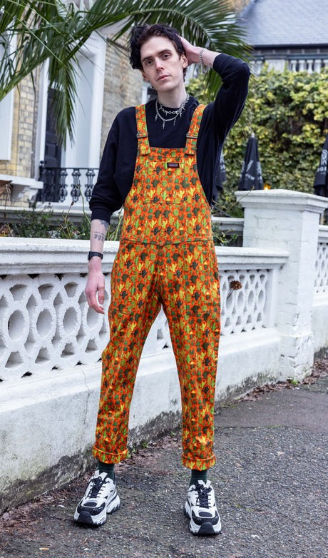 Run and Fly Orange Cactus Print Stretch Twill Cotton Dungarees