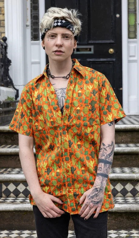 Orange Cactus Print Shirt by Run and Fly