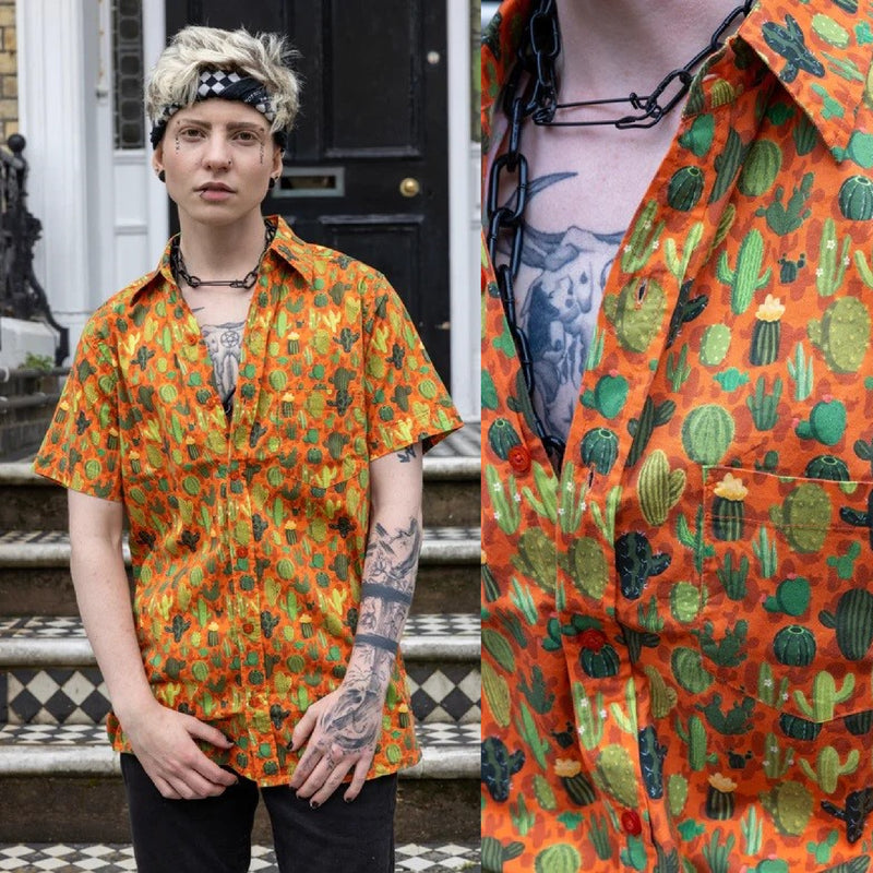 Orange Cactus Print Shirt by Run and Fly