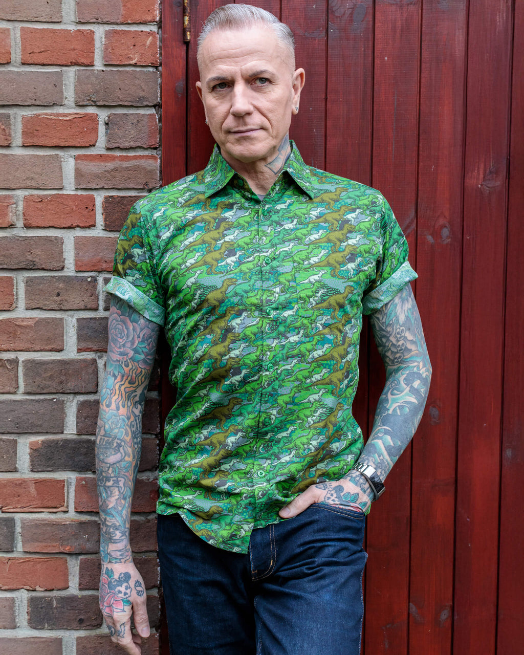 Camo Dinosaur Print Shirt by Run and Fly