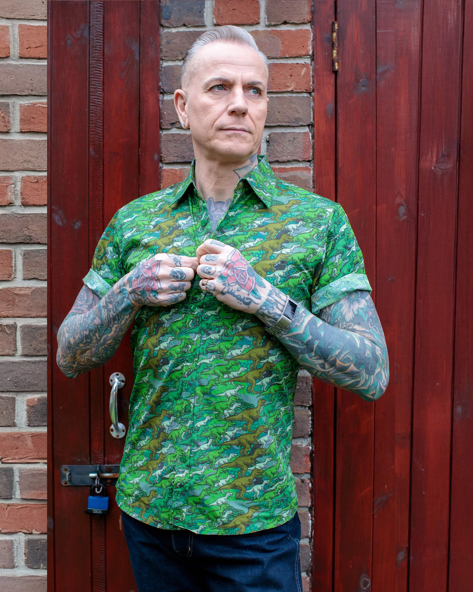 Camo Dinosaur Print Shirt by Run and Fly