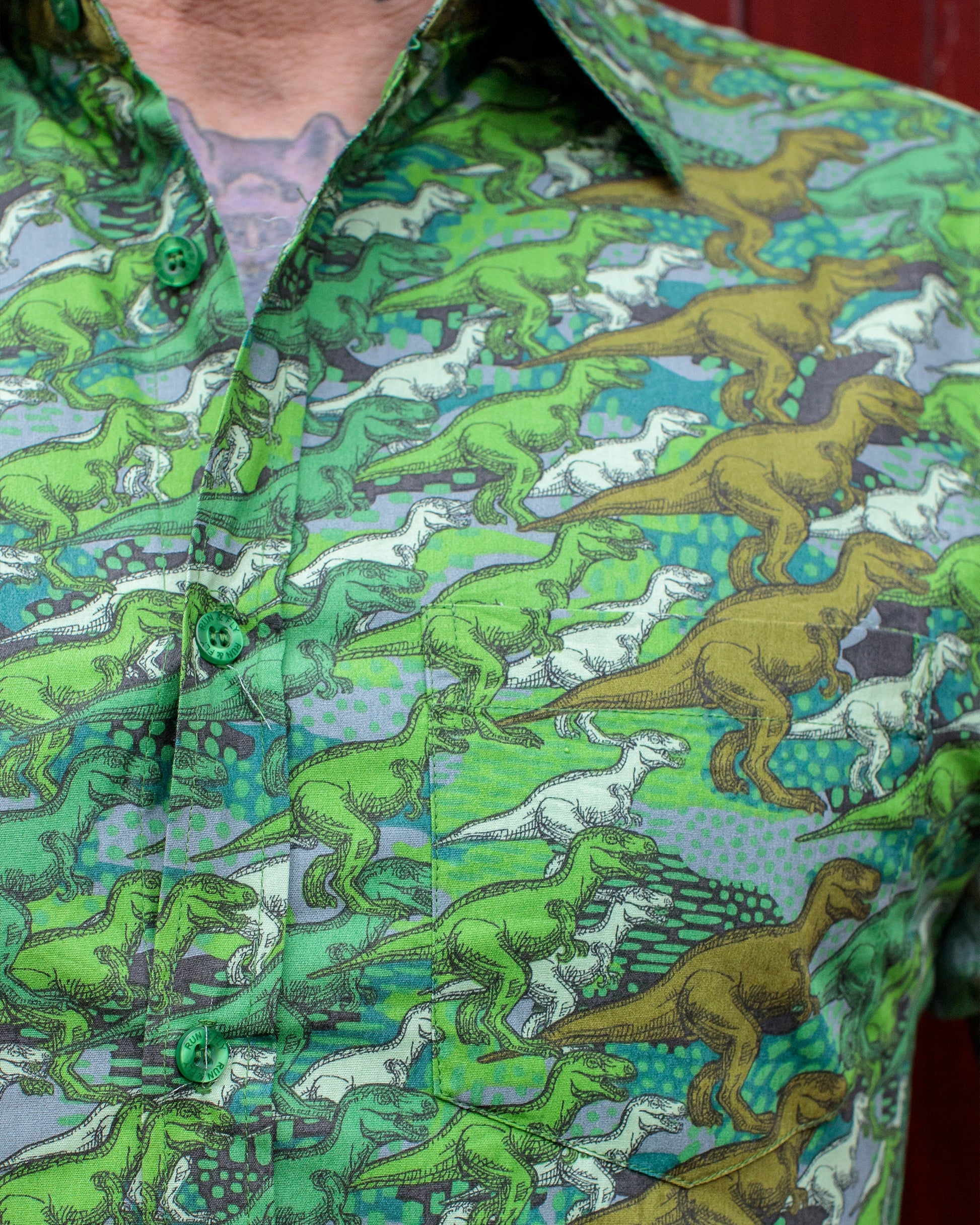 Camo Dinosaur Print Shirt by Run and Fly