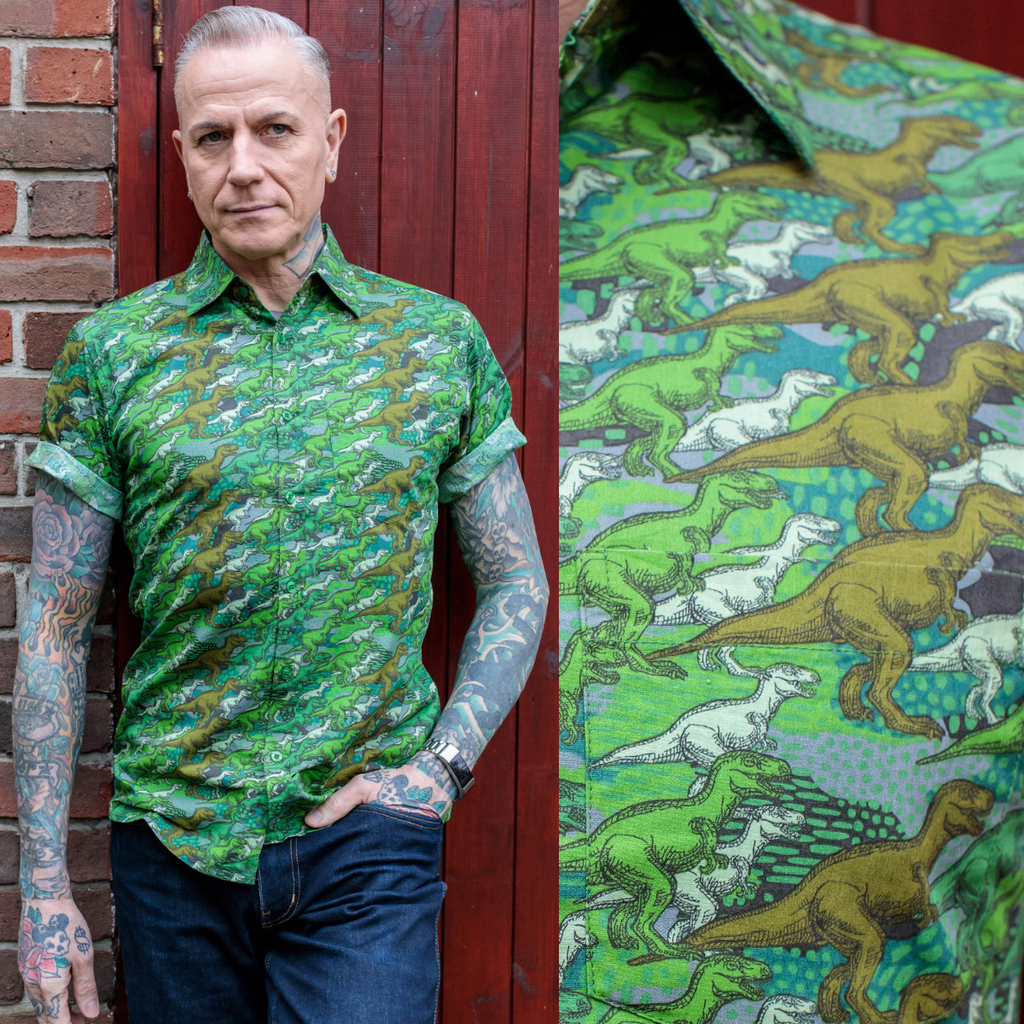 Camo Dinosaur Print Shirt by Run and Fly