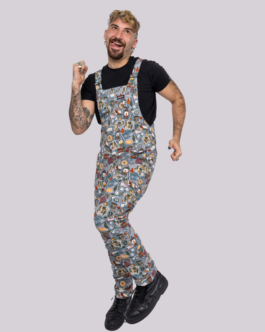 Camp Club Print Stretch Cotton Dungarees by Run and Fly