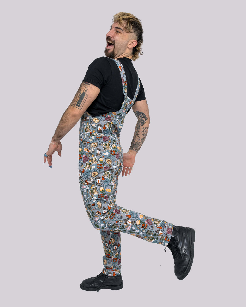 Camp Club Print Stretch Cotton Dungarees by Run and Fly