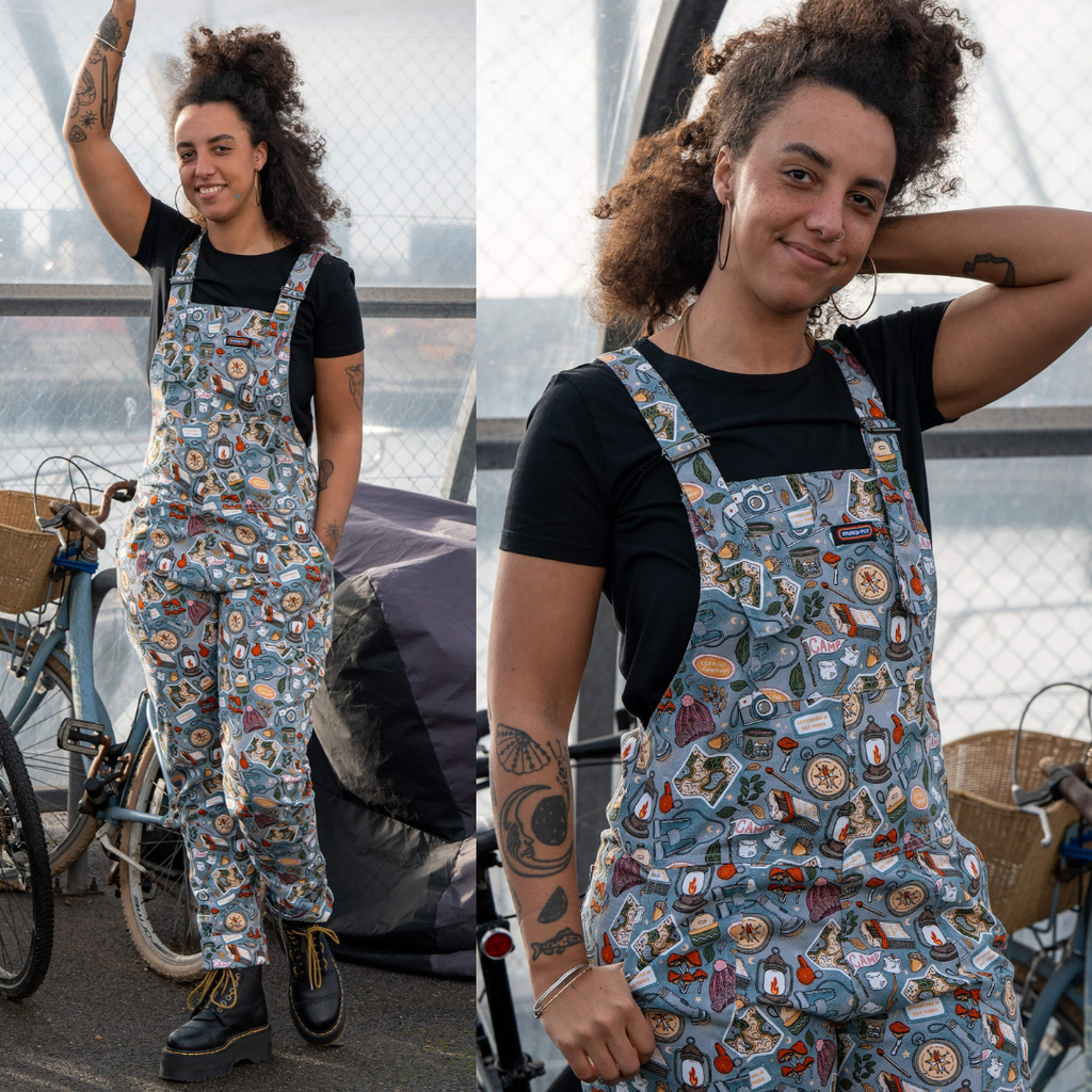 Camp Club Print Stretch Cotton Dungarees by Run and Fly