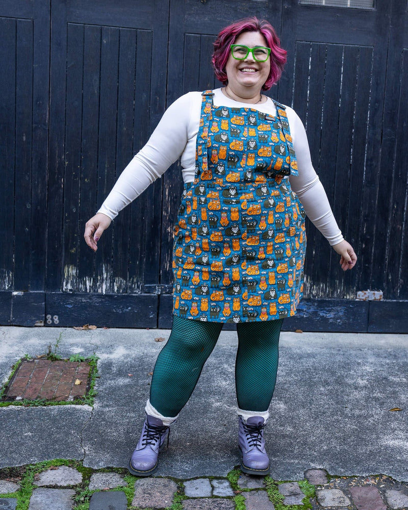 Cat and Mouse Print Dungaree Pinafore Dress by Run and Fly