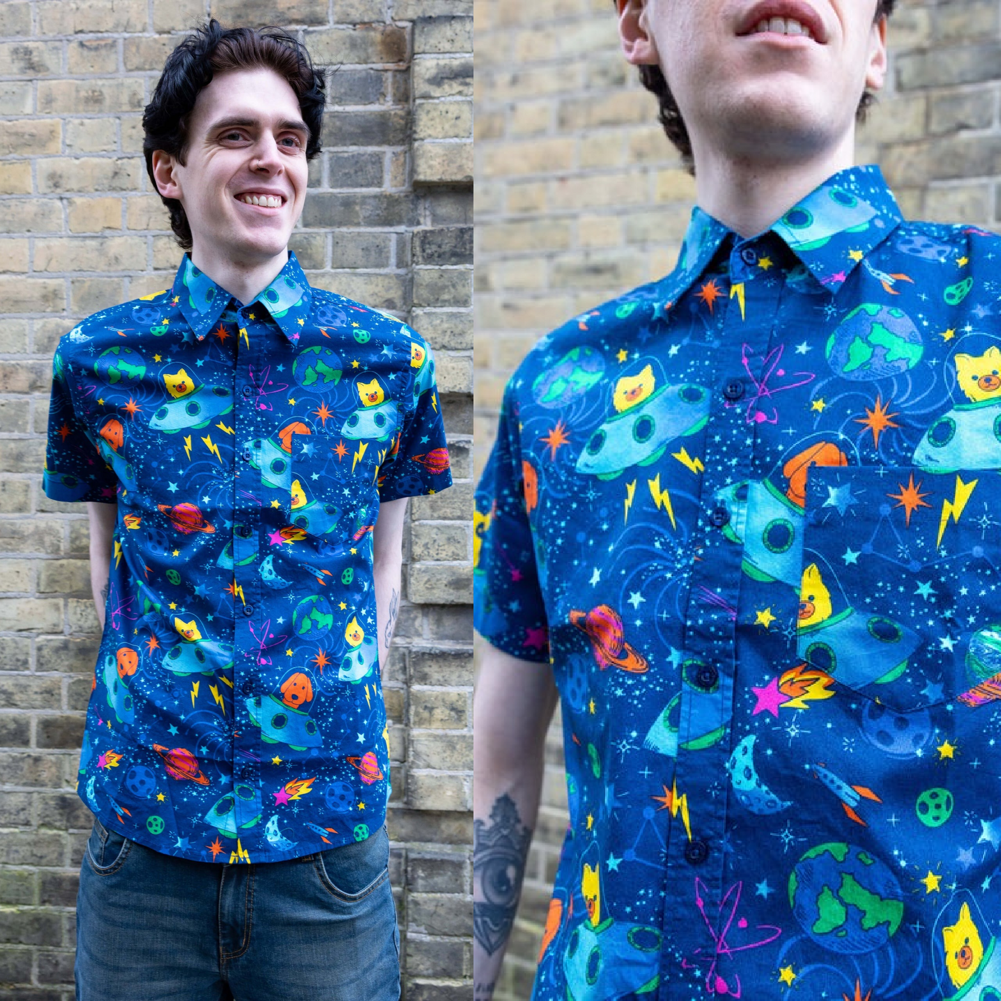 Dogs in Space Print Shirt by Run and Fly