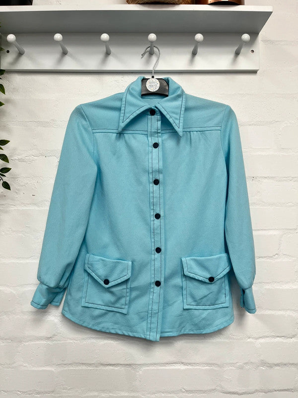 Vintage 70’s Light Blue Shirt 10 True Retro Dagger Collar Boho Western